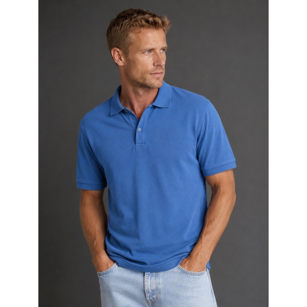 Jos A Bank Travel Polo Shirt Mens XL Blue Cotton Pique Short Sleeve